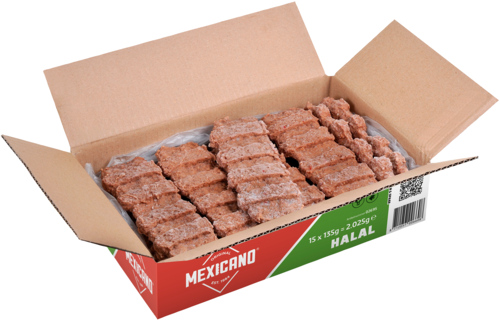 De Vries Mexicano Kip- en rundvlees Halal ca. 15x135g