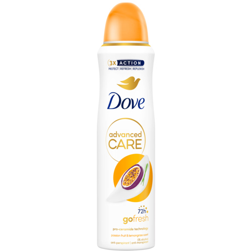 3 bussen Dove Deospray Go Fresh Passion Fruit & Lemongrass 150ml - Boodschappen