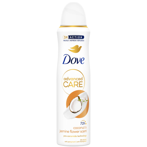 3 bussen Dove Deospray Coconut & Jasmine Flower 150ml - Boodschappen