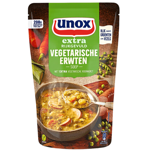 2 zakken UNOX Rijkgevulde Vega Erwtensoep   570ml - Boodschappen