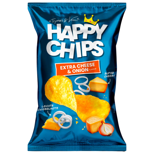 4 zakken Happy Chips Extra Cheese & Onion 150g - Boodschappen