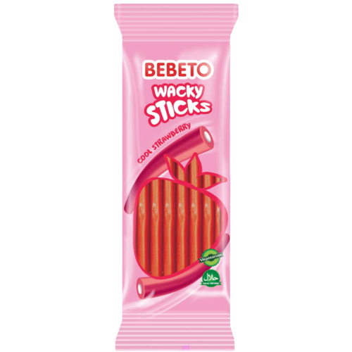2 Zakken Bebeto Candy Wacky Sticks Cool Strawberry 180g - Boodschappen