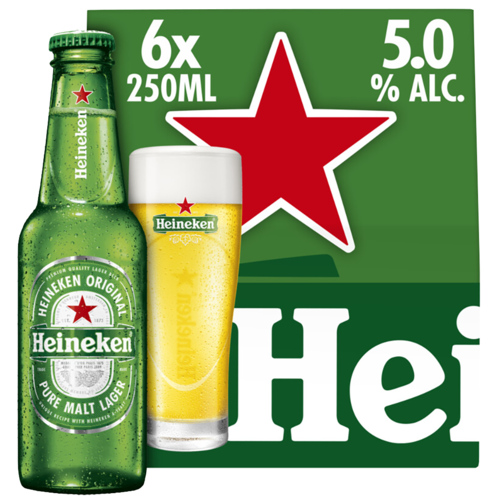 6-Pack Heineken draaidop vol 5% 250ml - Boodschappen