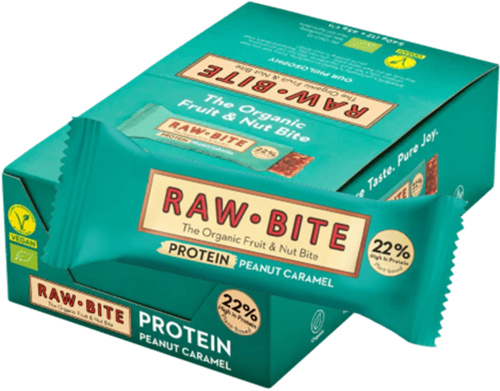 12 Rawbite Organic Proteiene Repen Peanut & Caramel 45gr - Boodschappen