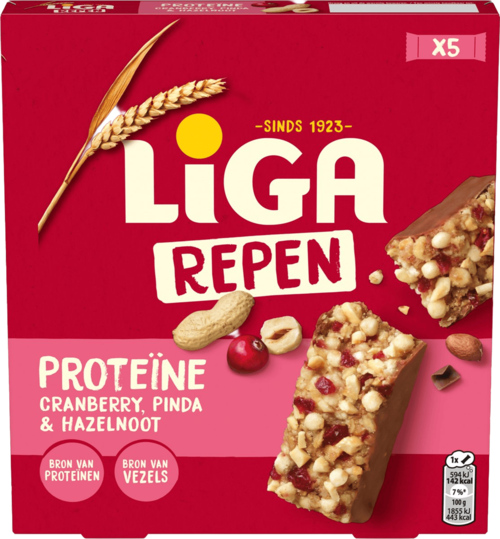 3 Pakken Liga Proteïnerepen Cranberry Pinda Hazelnoot 164gr - Boodschappen