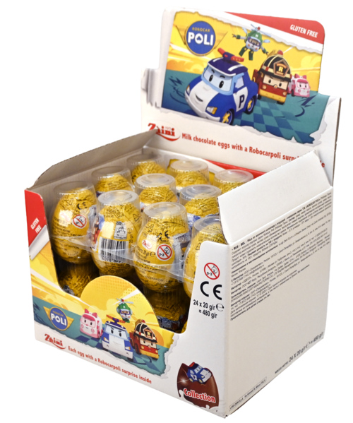 24 stuks Robocar chocolade-eieren display 20g - Boodschappen