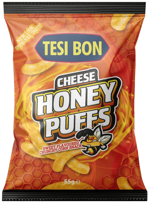 3 Zakken Tesi Bon Chips Honing Puffs55gr - Boodschappen